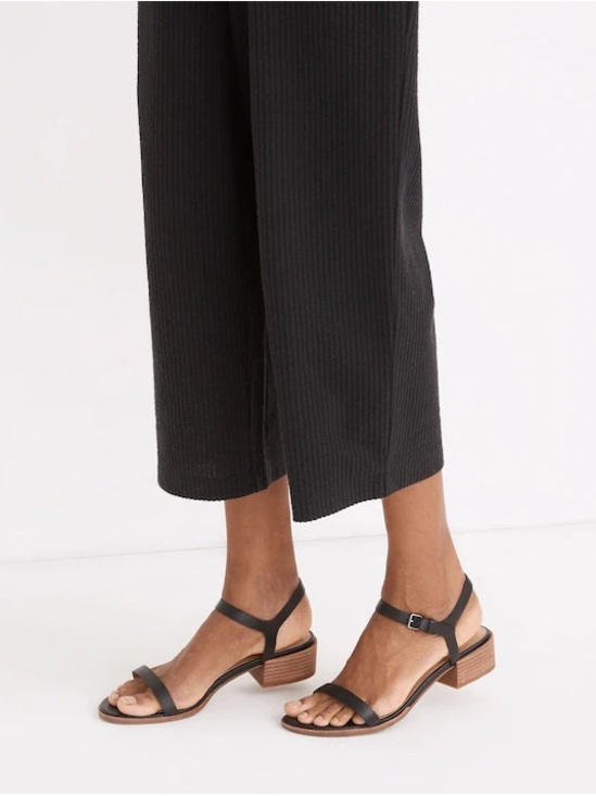 Madewell Shoes - Madewell The Louise Black Leather Low Block Heel Sandals